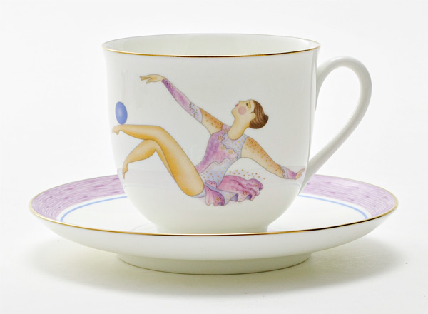 Cup and saucer Rhythmic gymnastics. Ball Lily of the valley