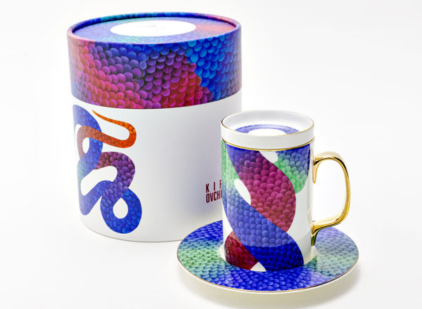 Mug with a lid and saucer in a gift box Moon Serpent Thor