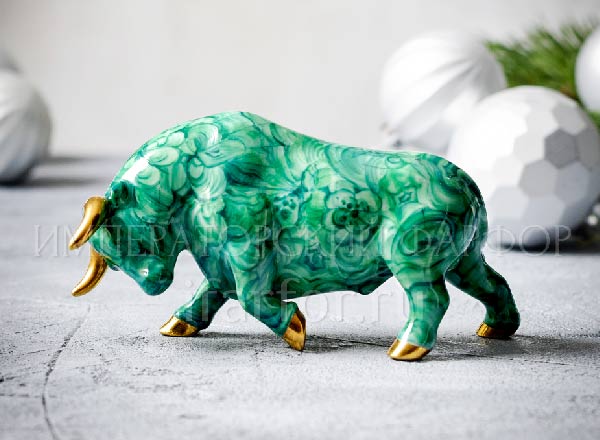 Sculpture Corrida Malachite bull