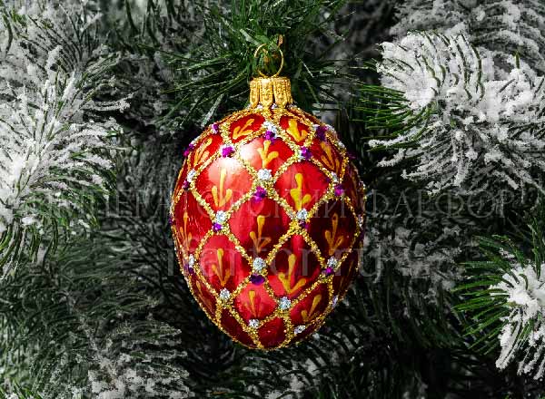 Christmas tree toy Faberge Egg Grid ruby red