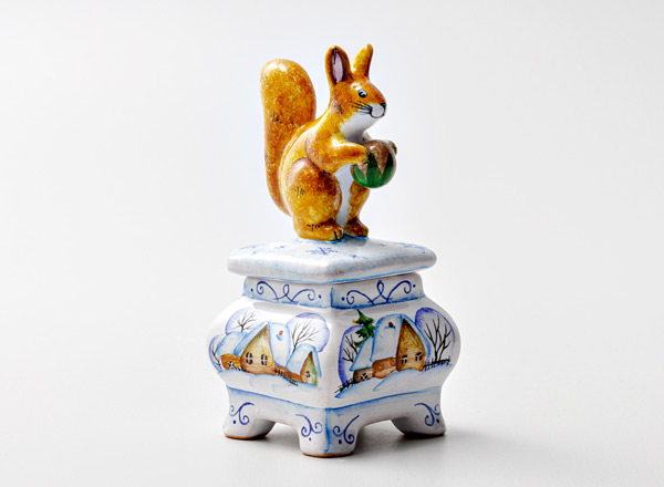 Casket Box with a squirrel. Winter Box with a squirrel