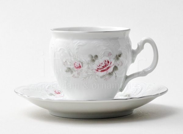 Cup and saucer tea Bernadotte Gray Rose Platinum Bernadotte cask