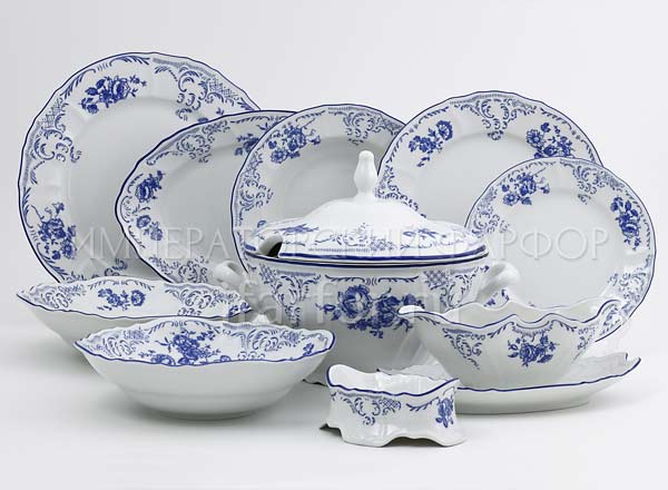 Table Set Bernadotte Blue Roses 6/27 Bernadotte