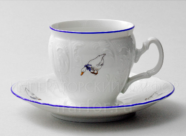 Cup and saucer tea Bernadotte. Geese Bernadotte cask